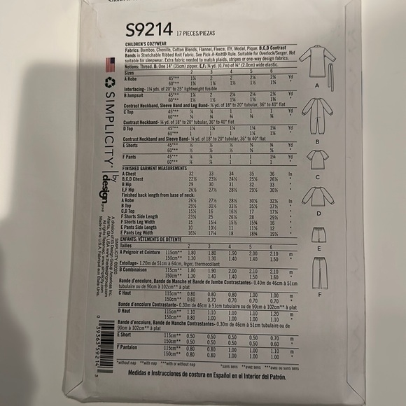 Brand new Simplicity S9214 Pattern Children’s Cozy-wear - Picture 3 of 3